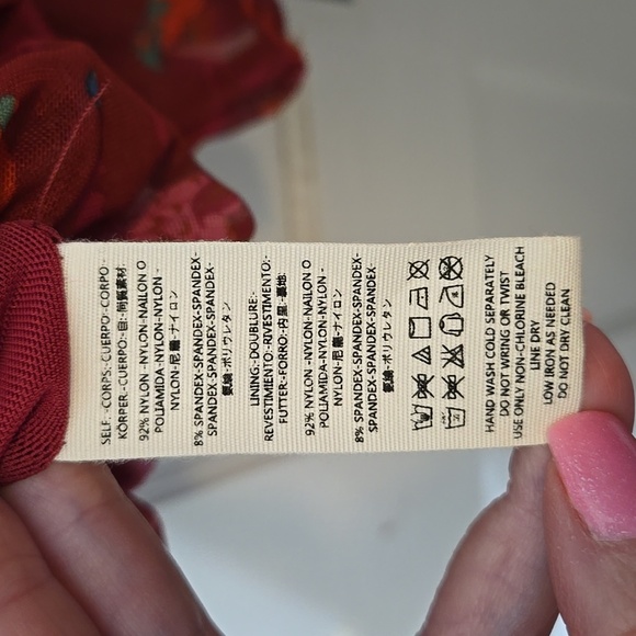 Free People Red Wildflower Honey Blouse Ruffle Sleeve At Top Womens MED - Picture 6 of 6